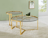 Tampa Furniture Outlet - Coaster - Delia 2-Piece Round Glass Top Nesting Coffee Table Gold - 930251
