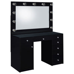 Tampa Furniture Outlet - Coaster - Acena 7-drawer Vanity Set with Lighting Black High Gloss - 931144