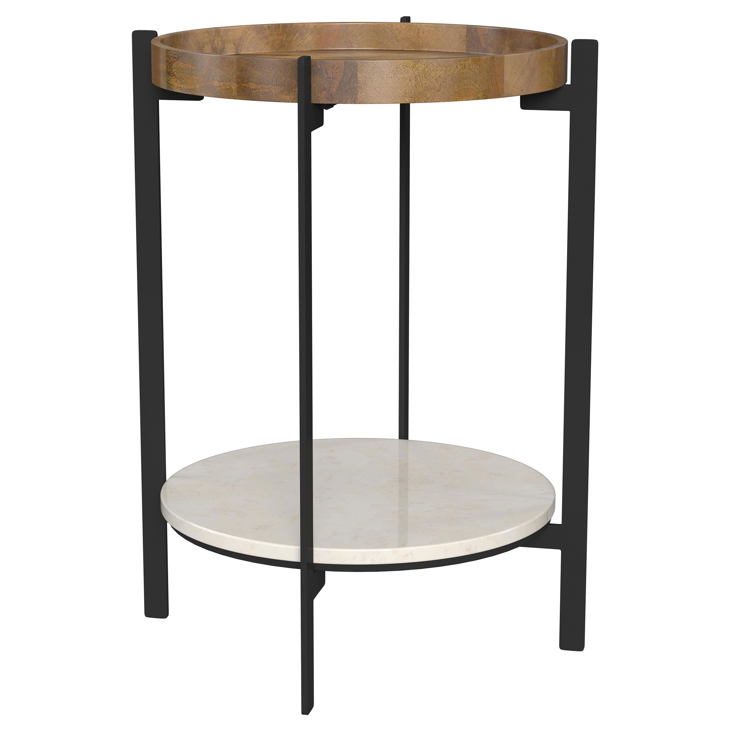 Tampa Furniture Outlet - Coaster - Adhvik Round End Side Table Marble Shelf Natural and Black - 931218