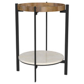 Tampa Furniture Outlet - Coaster - Adhvik Round End Side Table Marble Shelf Natural and Black - 931218