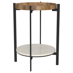 Tampa Furniture Outlet - Coaster - Adhvik Round End Side Table Marble Shelf Natural and Black - 931218