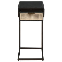 Amherst 1-drawer Radio Weave Cane Metal Side Table Black