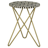 Tampa Furniture Outlet - Coaster - Xenia Round Bone Inlay Accent Side Table White and Gold - 935878