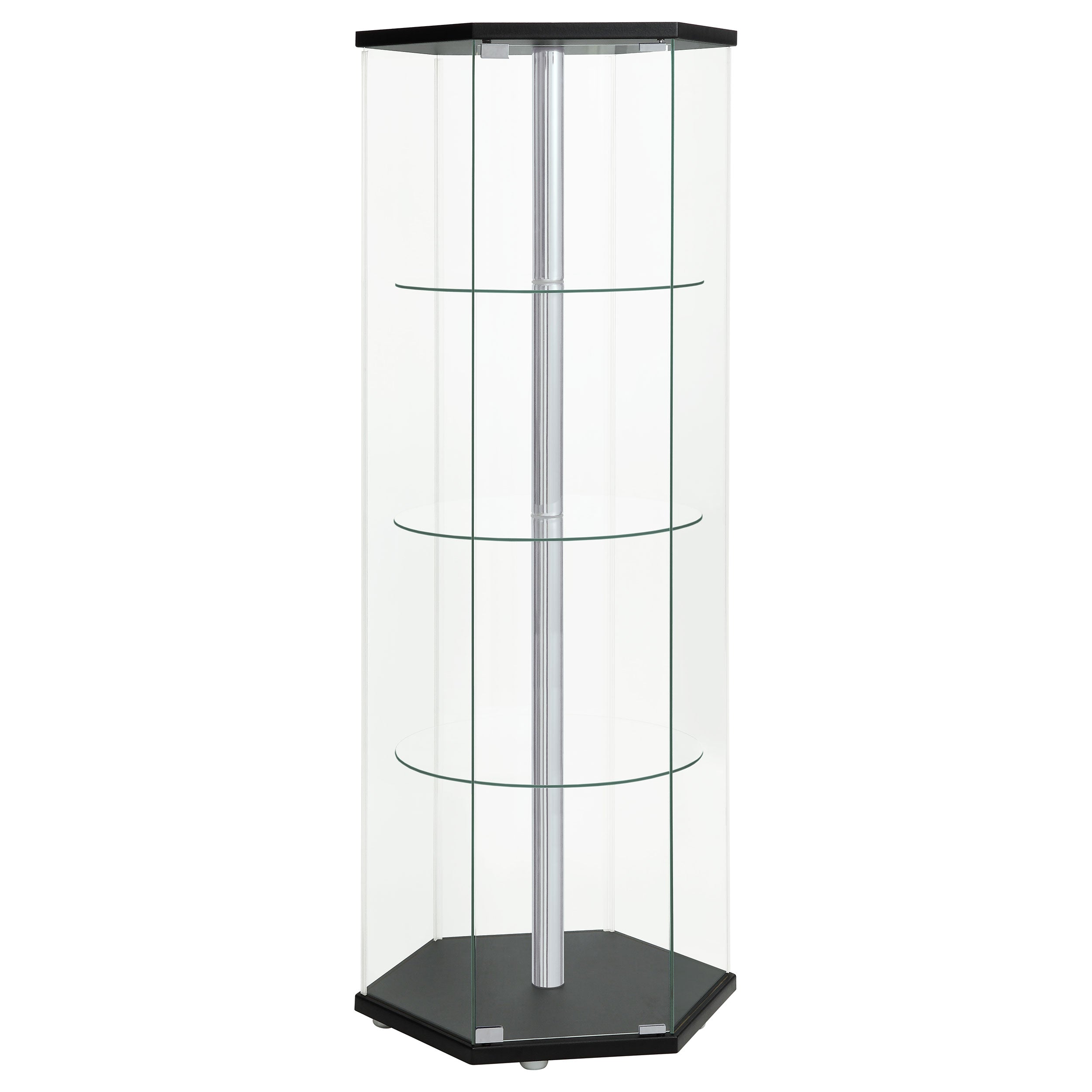 Tampa Furniture Outlet - Coaster - Zahavah 4-shelf Hexagonal Clear Glass Curio Cabinet Black - 950276