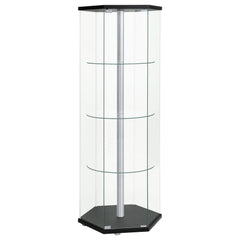 Tampa Furniture Outlet - Coaster - Zahavah 4-shelf Hexagonal Clear Glass Curio Cabinet Black - 950276
