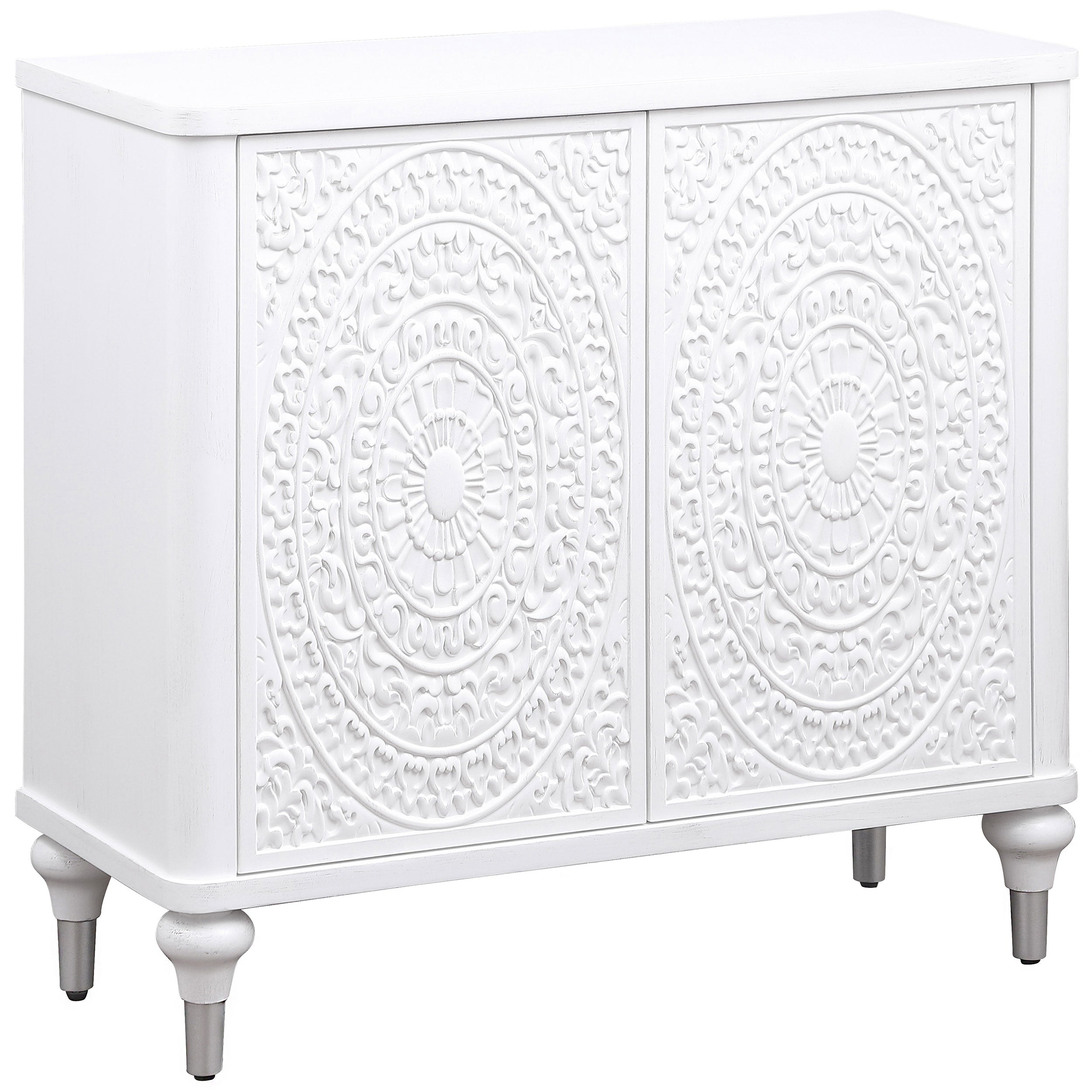 Tampa Furniture Outlet - Coaster - Cardella 2-door Mandala Accent Cabinet Distressed White - 950411