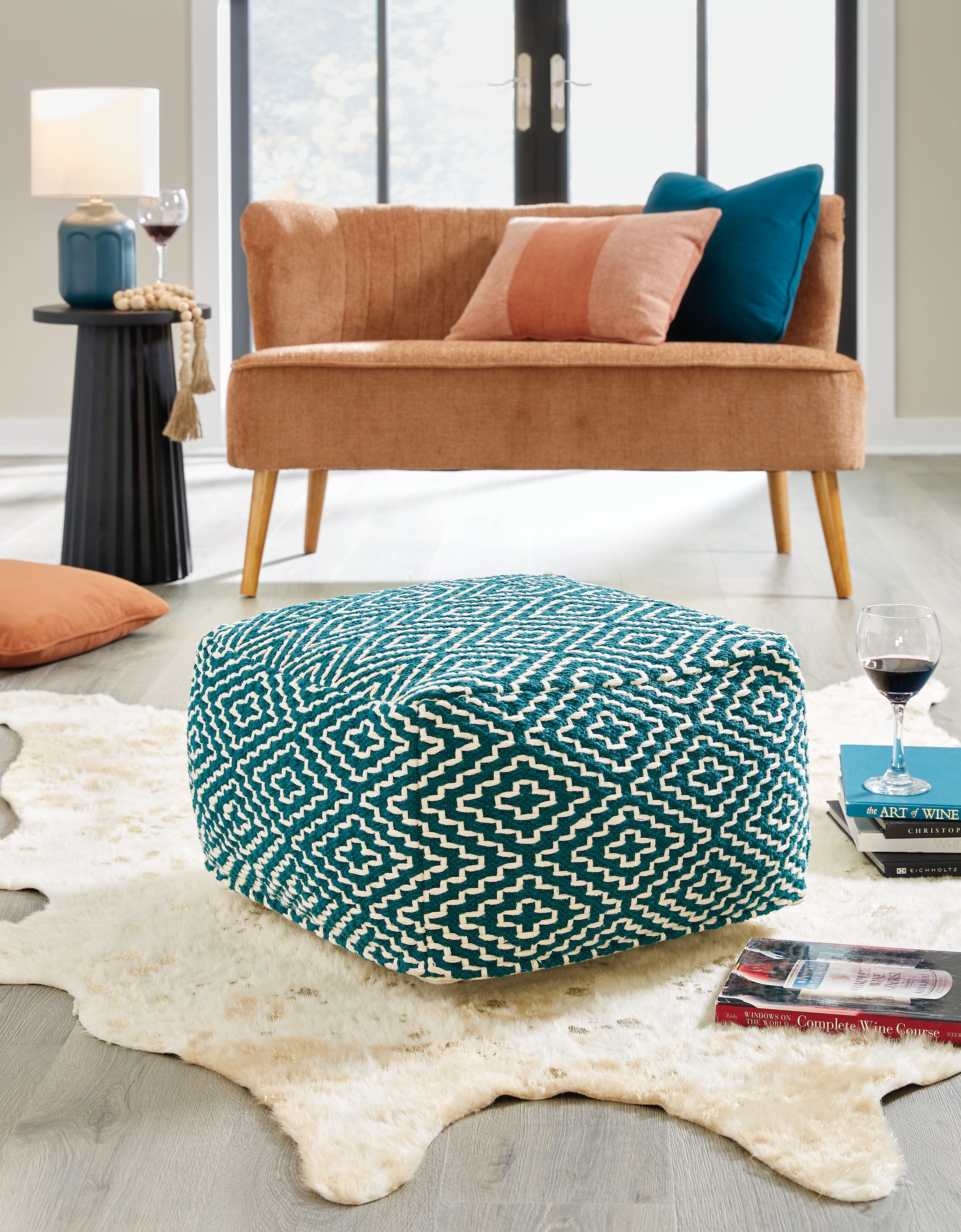 Tampa Furniture Outlet Lutz - Ashley Furniture - Brynnsen Pouf - Pouf / Teal/Ivory - A1001055