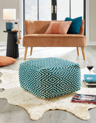 Tampa Furniture Outlet Lutz - Ashley Furniture - Brynnsen Pouf - Pouf / Teal/Ivory - A1001055