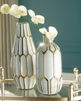 Tampa Furniture Outlet Lutz - Ashley Furniture - Mohsen Vase - Vase Set (Set of 2) / Gold Finish/White - A2000135