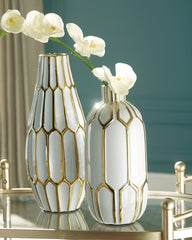 Tampa Furniture Outlet Lutz - Ashley Furniture - Mohsen Vase - Vase Set (Set of 2) / Gold Finish/White - A2000135