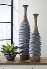 Tampa Furniture Outlet Lutz - Ashley Furniture - Blayze Vase - Vase Set (Set of 2) / Antique Gray/Brown - A2000388