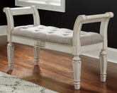 Tampa Furniture Outlet Lutz - Ashley Furniture - Realyn Accent Bench - Accent Bench / Antique White / 46"W x 16"D x 26"H - A3000157