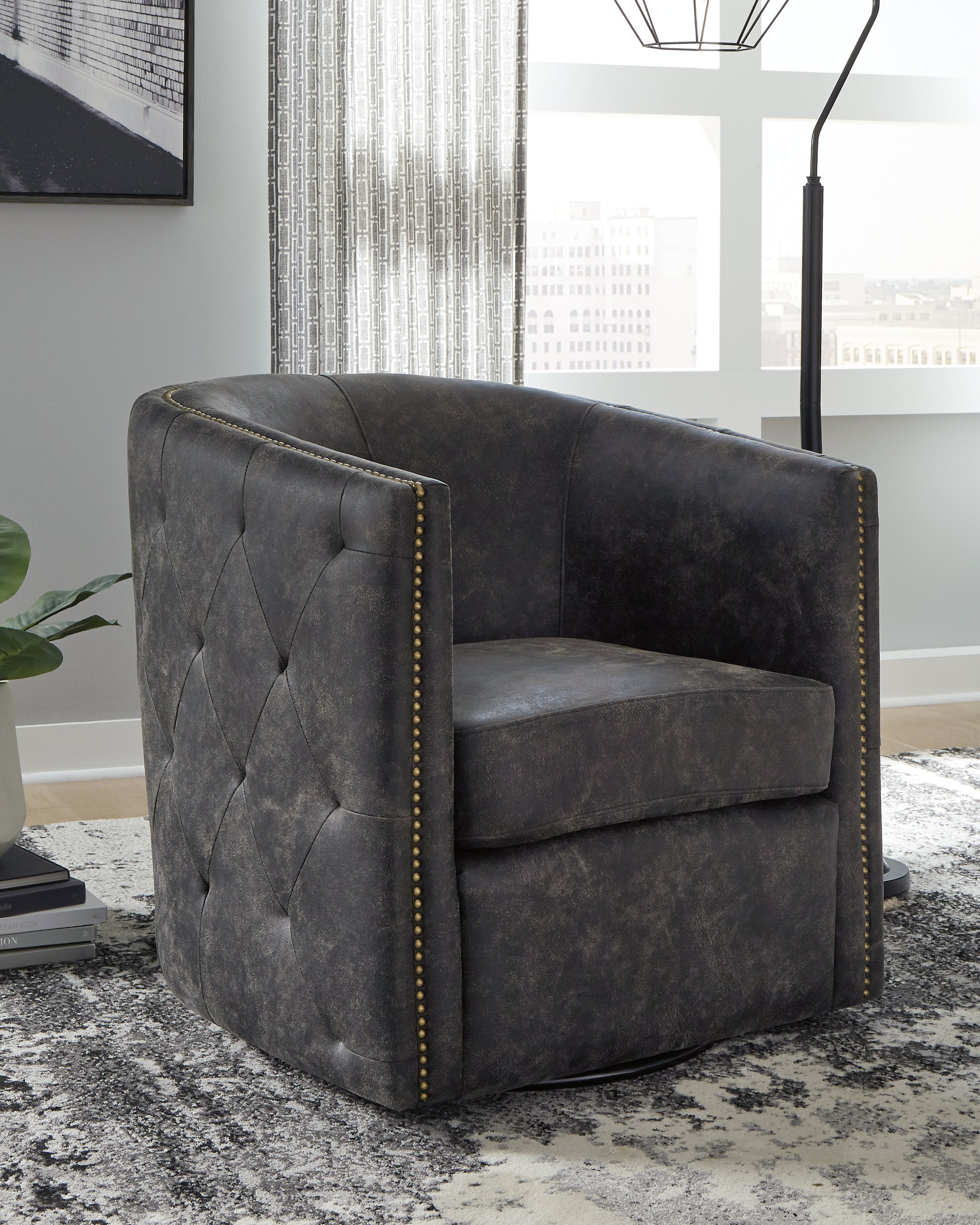 Tampa Furniture Outlet Lutz - Ashley Furniture - Brentlow Swivel Accent Chair - Swivel Accent Chair / Distressed Black - A3000202