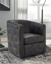 Tampa Furniture Outlet Lutz - Ashley Furniture - Brentlow Swivel Accent Chair - Swivel Accent Chair / Distressed Black - A3000202