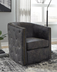 Tampa Furniture Outlet Lutz - Ashley Furniture - Brentlow Swivel Accent Chair - Swivel Accent Chair / Distressed Black - A3000202