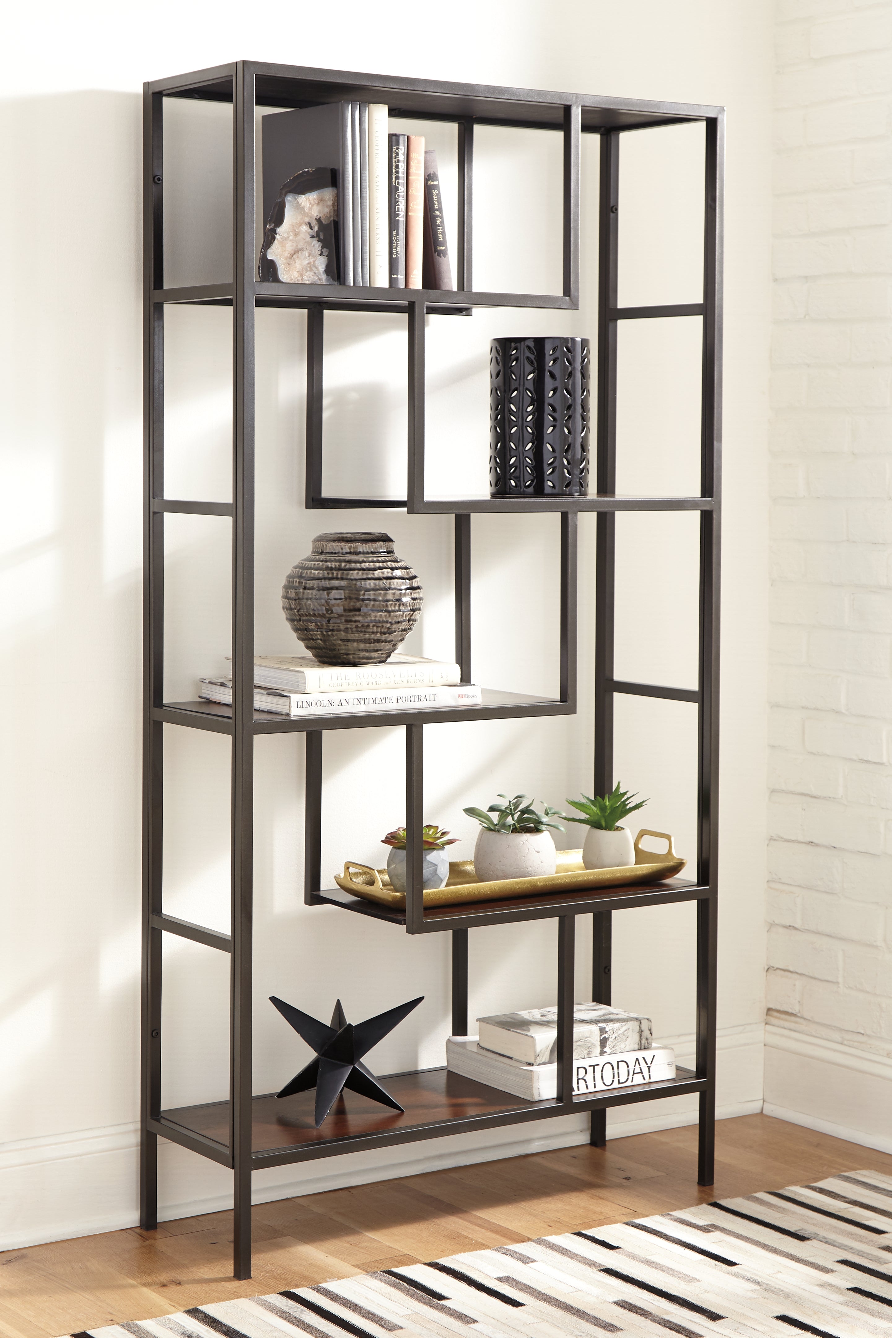 Tampa Furniture Outlet Lutz - Ashley Furniture - Frankwell Bookcase - Bookcase / Brown/Black - A4000021