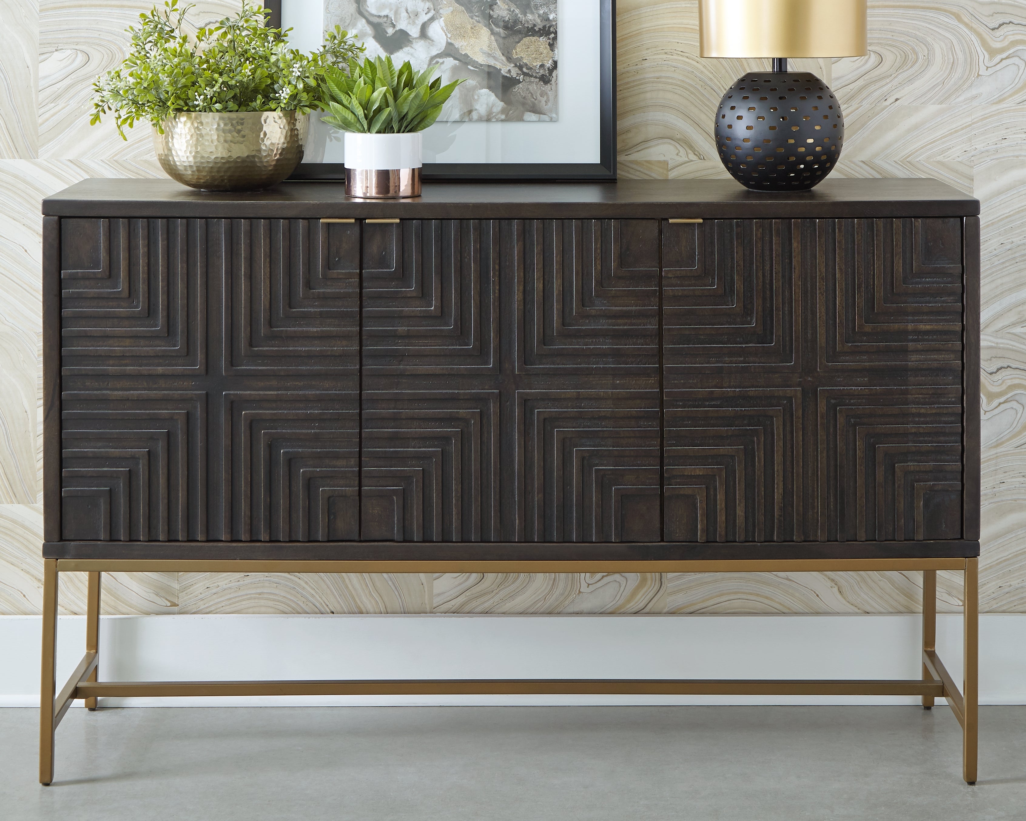 Tampa Furniture Outlet Lutz - Ashley Furniture - Elinmore Accent Cabinet - Accent Cabinet / Brown/Gold Finish - A4000316