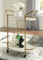 Tampa Furniture Outlet Lutz - Ashley Furniture - Tarica Bar Cart - Bar Cart / Cream/Gold Finish - A4000502