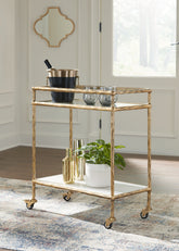 Tampa Furniture Outlet Lutz - Ashley Furniture - Plattfield Bar Cart - Bar Cart / Antique Gold Finish - A4000625