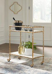 Tampa Furniture Outlet Lutz - Ashley Furniture - Plattfield Bar Cart - Bar Cart / Antique Gold Finish - A4000625