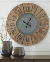 Tampa Furniture Outlet Lutz - Ashley Furniture - Payson Wall Decor - Wall Clock / Antique Gray/Natural - A8010076