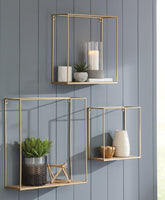 Tampa Furniture Outlet Lutz - Ashley Furniture - Efharis Wall Decor - Wall Shelf Set (3/CN) / Natural/Gold Finish - A8010107