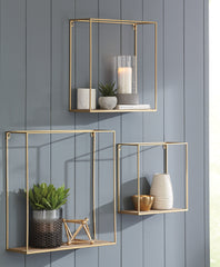 Tampa Furniture Outlet Lutz - Ashley Furniture - Efharis Wall Decor - Wall Shelf Set (3/CN) / Natural/Gold Finish - A8010107
