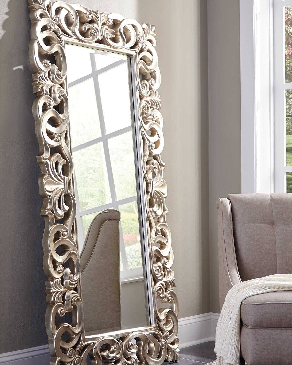 Tampa Furniture Outlet Lutz - Ashley Furniture - Lucia Mirror - Floor Mirror / Antique Silver Finish - A8010123