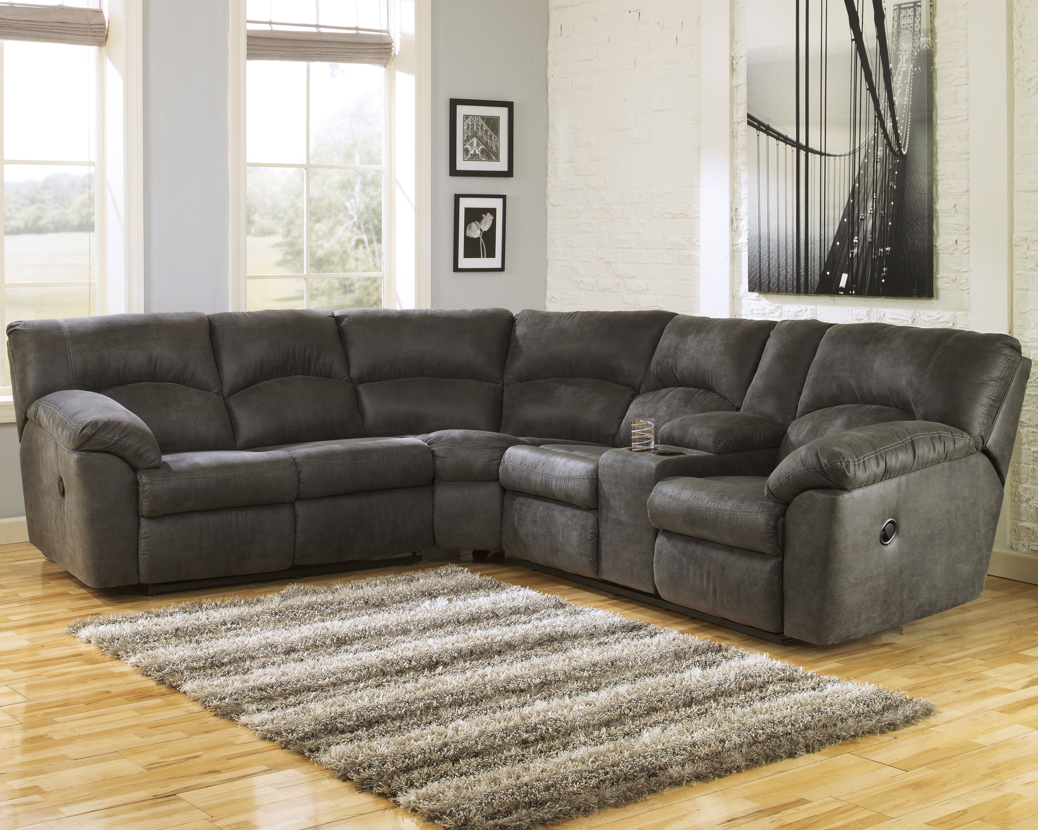 Tampa Furniture Outlet Lutz - Ashley Furniture - Tambo Sectional - 2-Piece Reclining Sectional / Pewter - 27801S1