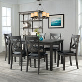 Alex Grey 60" 7 PC Dining Set (Grey Table with Black PU Seat) – SKU DAX4007DS | Elements
