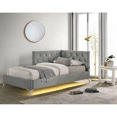 Amberley Twin UPH Corner Bed with LED and USB in Grey – SKU B-480-3-TCB | Elements
