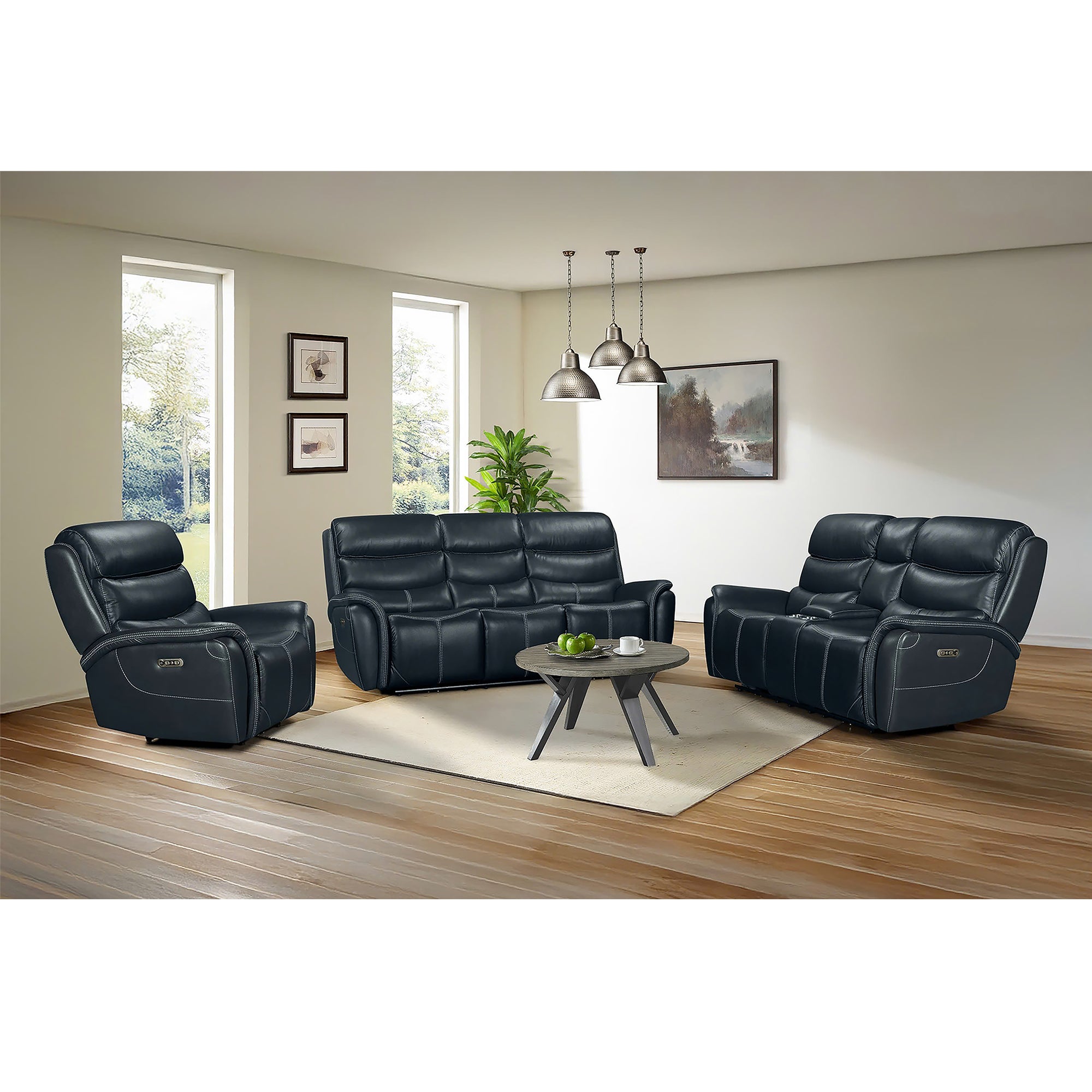 Aruba Power Motion Sofa with Power Headrest in Pebble Navy – SKU U-9070-8202-305PP | Elements