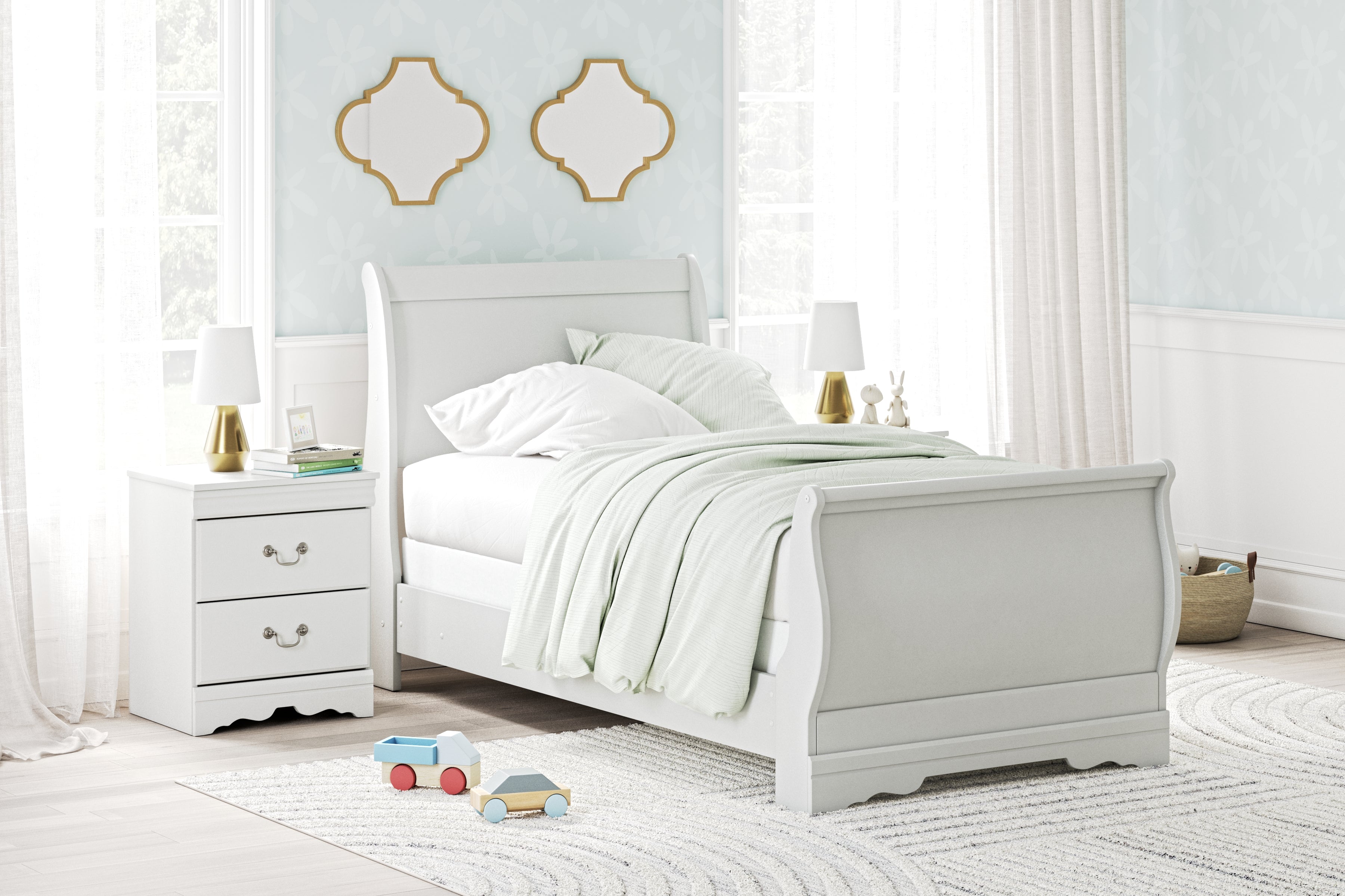 Tampa Furniture Outlet Lutz - Ashley Furniture - Anarasia Bedroom - Twin Sleigh Bed / White - B129B1