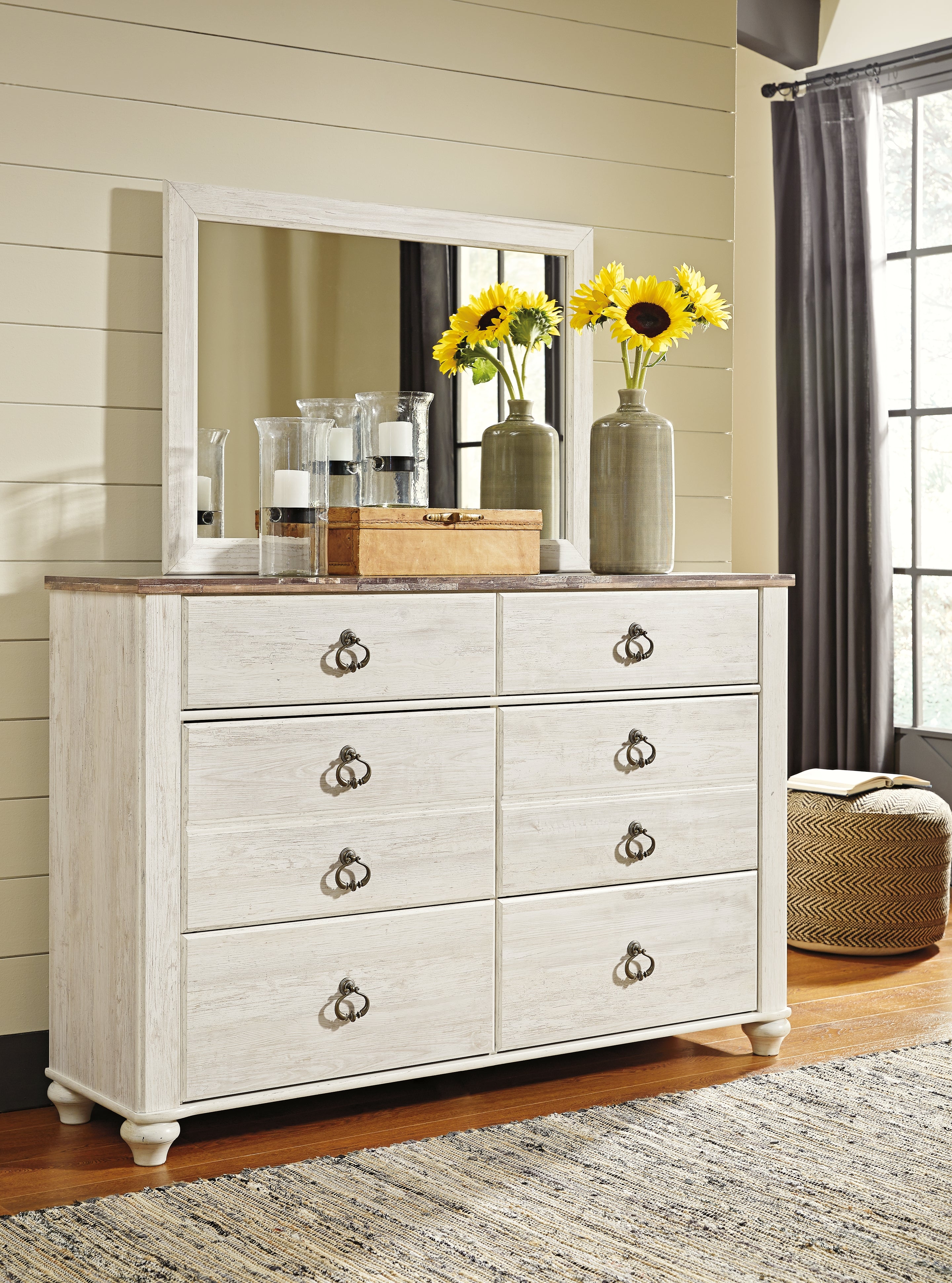 Tampa Furniture Outlet Lutz - Ashley Furniture - Willowton Bedroom - Dresser and Mirror / Whitewash - B267B1