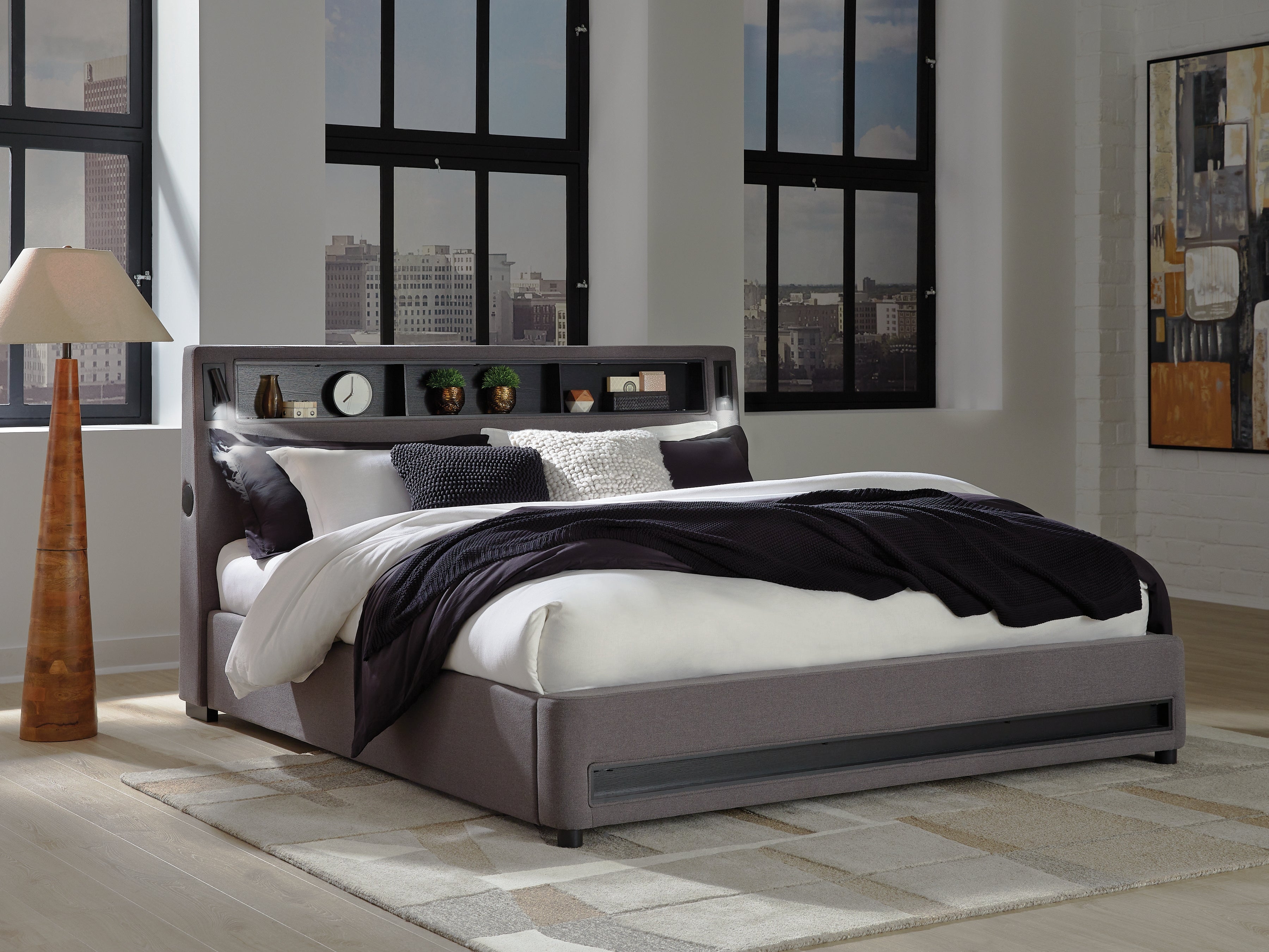 Tampa Furniture Outlet Lutz - Ashley Furniture - Verishaw Bedroom - King Upholstered Bed / Gray - PCB2721B21
