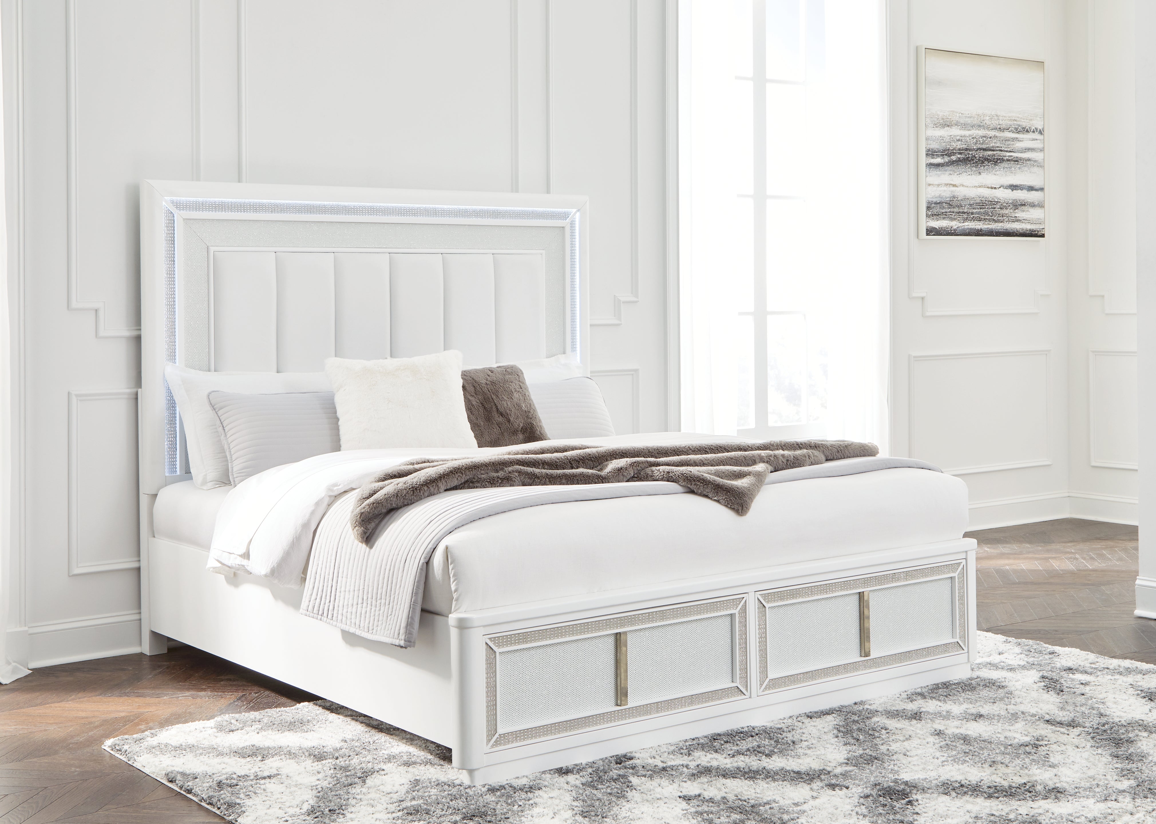 Tampa Furniture Outlet Lutz - Ashley Furniture - Chalanna Bedroom - California King Upholstered Storage Bed / White - B822B5