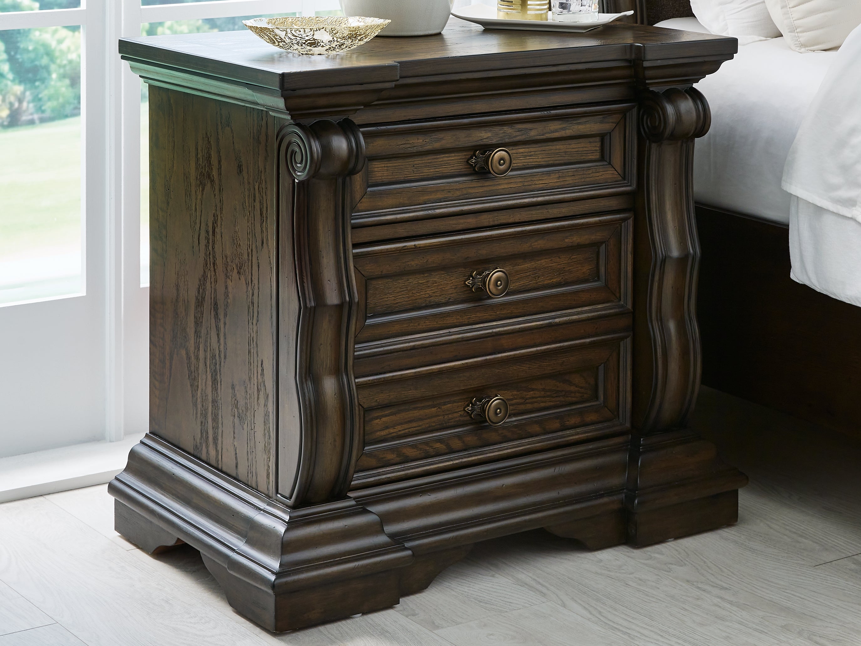 Tampa Furniture Outlet Lutz - Ashley Furniture - Maylee Bedroom - Three Drawer Night Stand / Dark Brown - B947-93