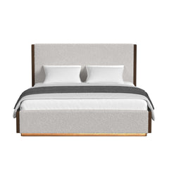 Brisbane King UPH Bed with Boucle Beige and LED in Brown