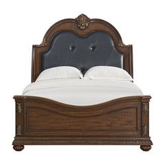 Cadenza Queen UPH Bed with Black PU in Brown