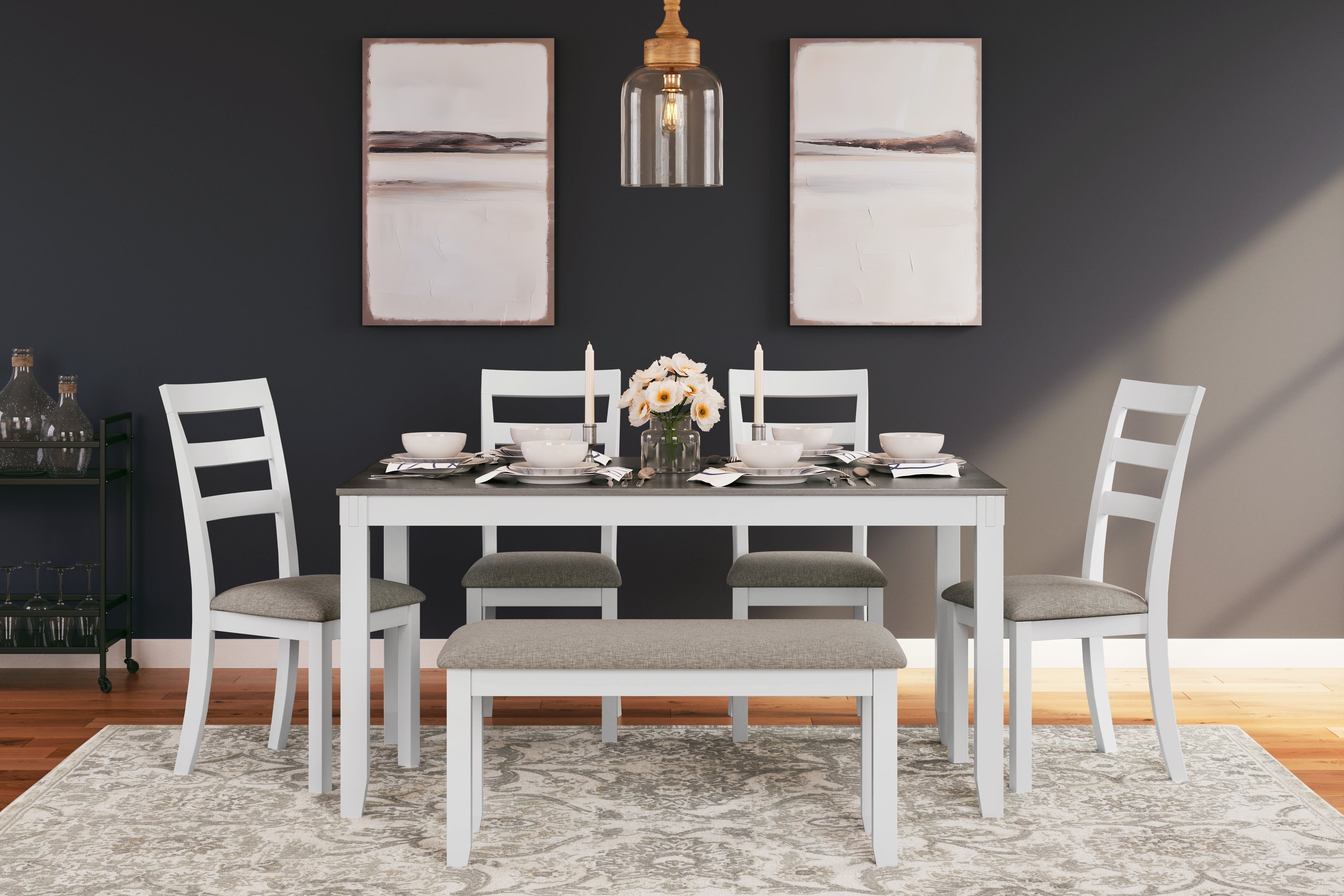 Tampa Furniture Outlet Lutz - Ashley Furniture - Stonehollow Dining Room - RECT DRM Table Set (6/CN) / White/Gray - D382-325