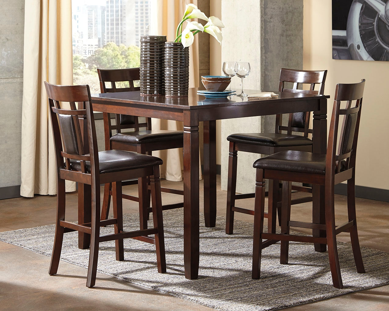 Tampa Furniture Outlet Lutz - Ashley Furniture - Bennox Dining Room - DRM Counter Table Set (5/CN) / Brown - D384-223