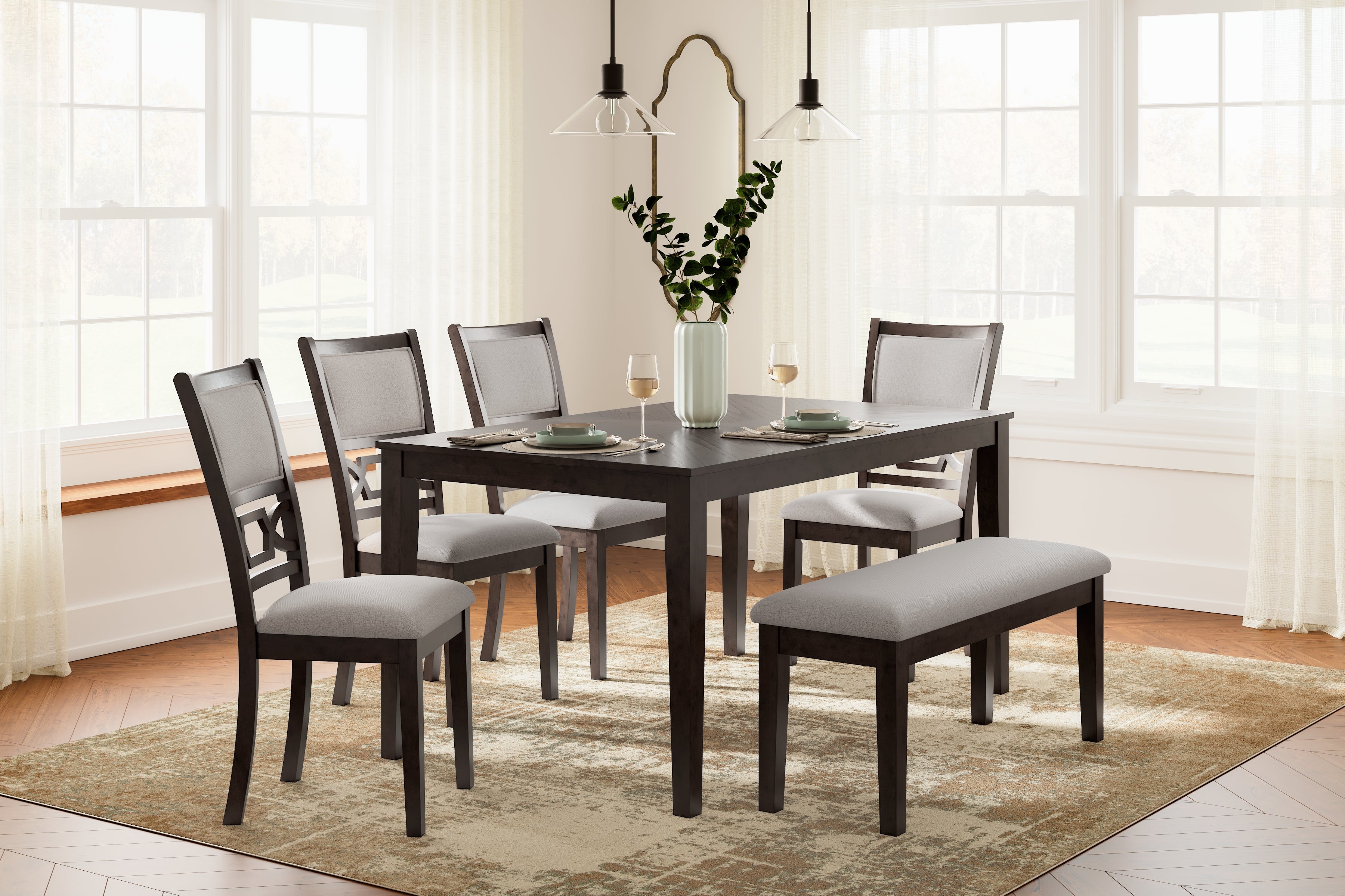 Tampa Furniture Outlet Lutz - Ashley Furniture - Langwest Dining Room - Dining Room Table Set (6/CN) / Brown - D422-325