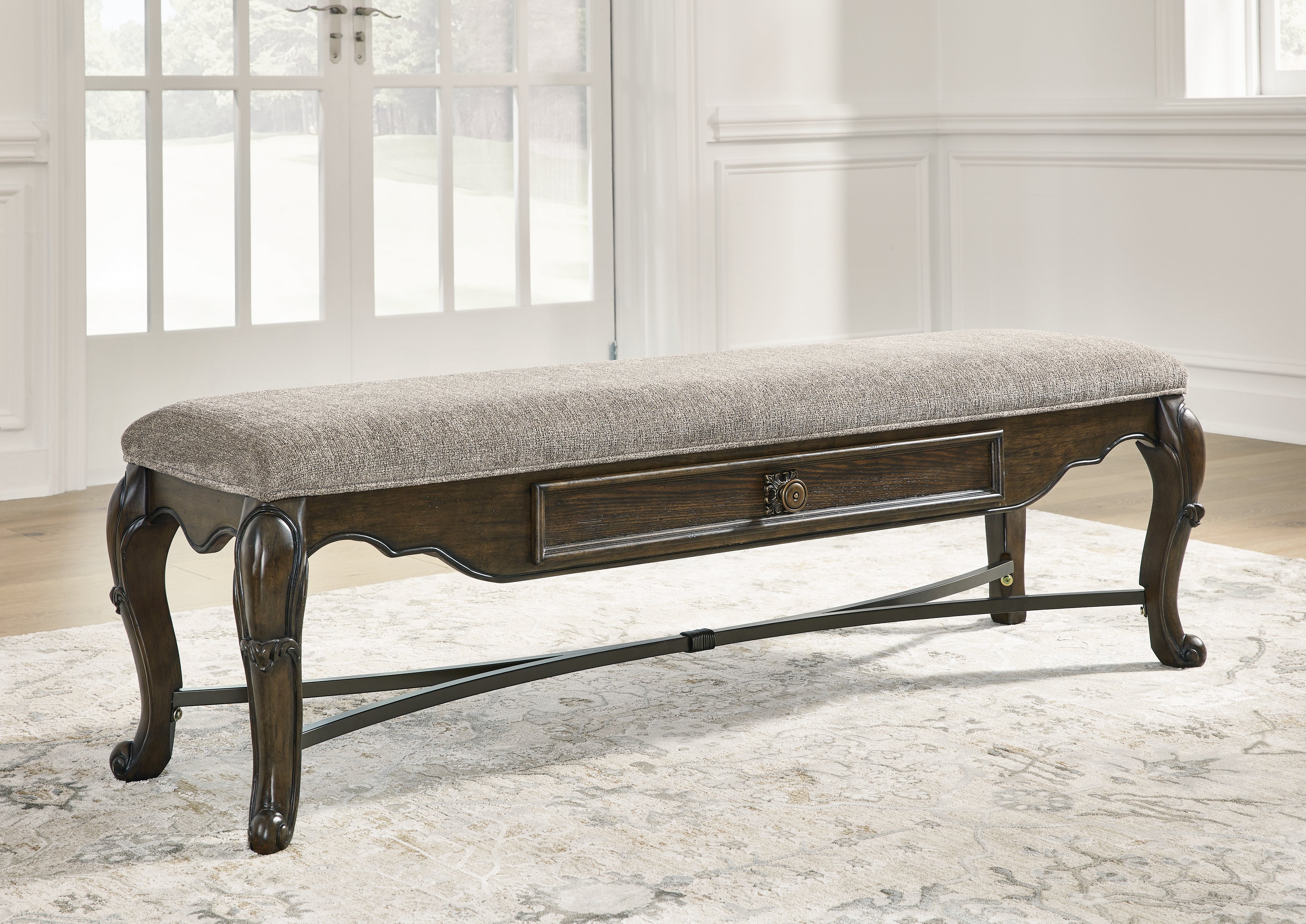 Tampa Furniture Outlet Lutz - Ashley Furniture - Maylee Dining Room - Upholstered Storage Bench / Dark Brown / 63"W x 18"D x 20"H - D947-00
