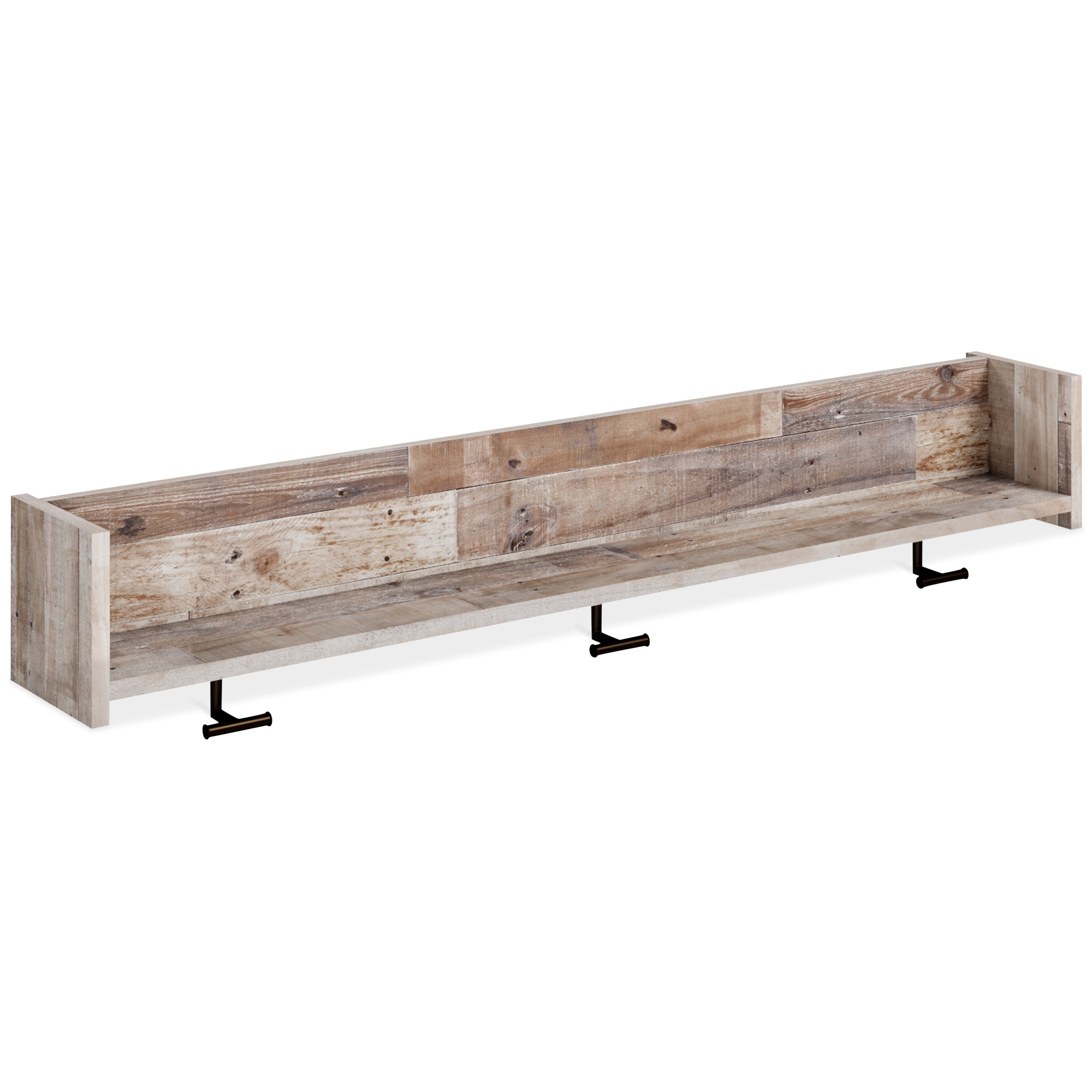 Tampa Furniture Outlet Lutz - Ashley Furniture - Neilsville Wall Decor - Wall Mounted Coat Rack w/Shelf / Whitewash - EA2320-151