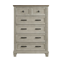 Farmington 5-Drawer Chest in Medium Brown and Washed Stone