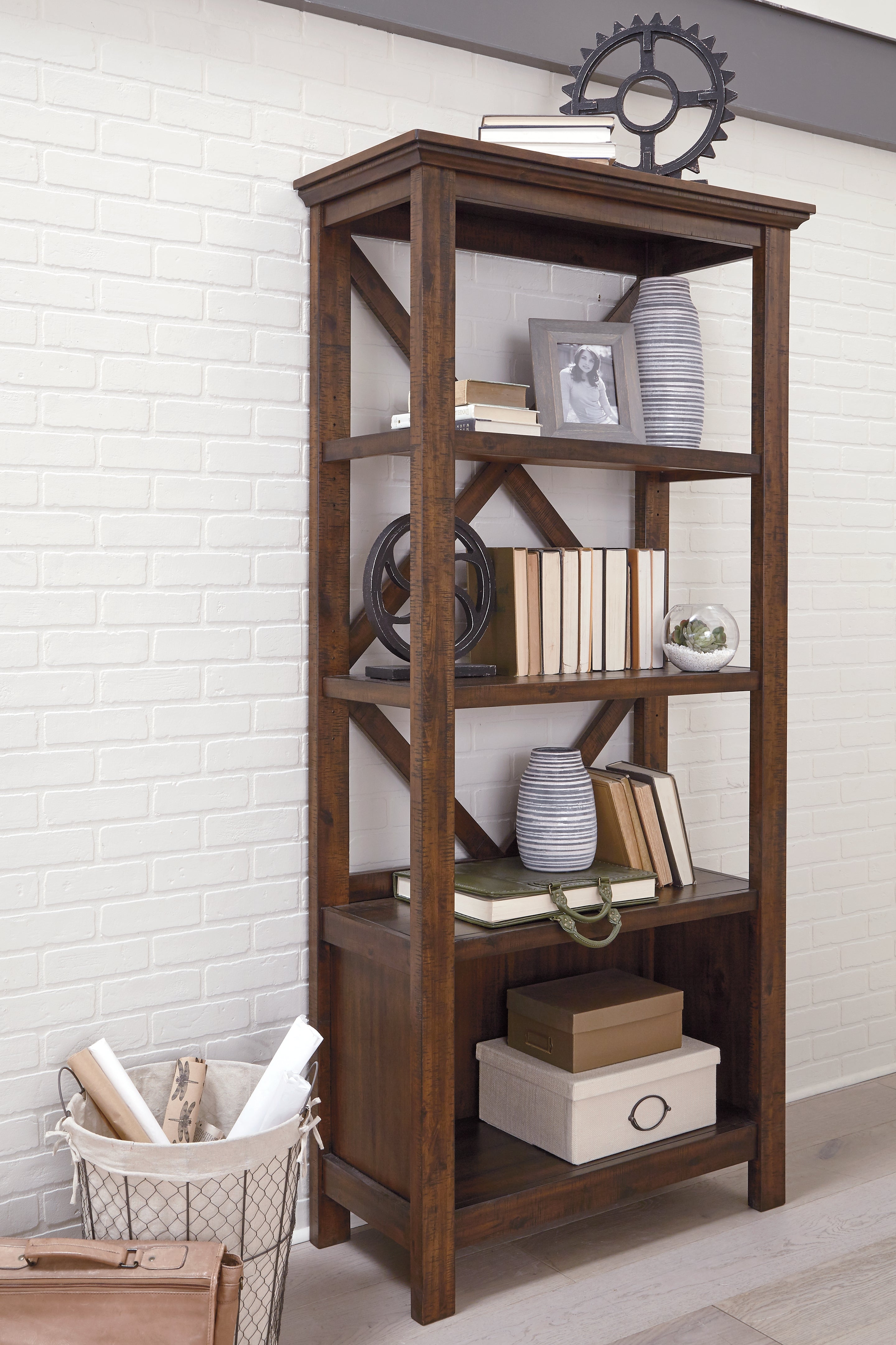Tampa Furniture Outlet Lutz - Ashley Furniture - Baldridge Bookcase - Large Bookcase / Rustic Brown - H675-17