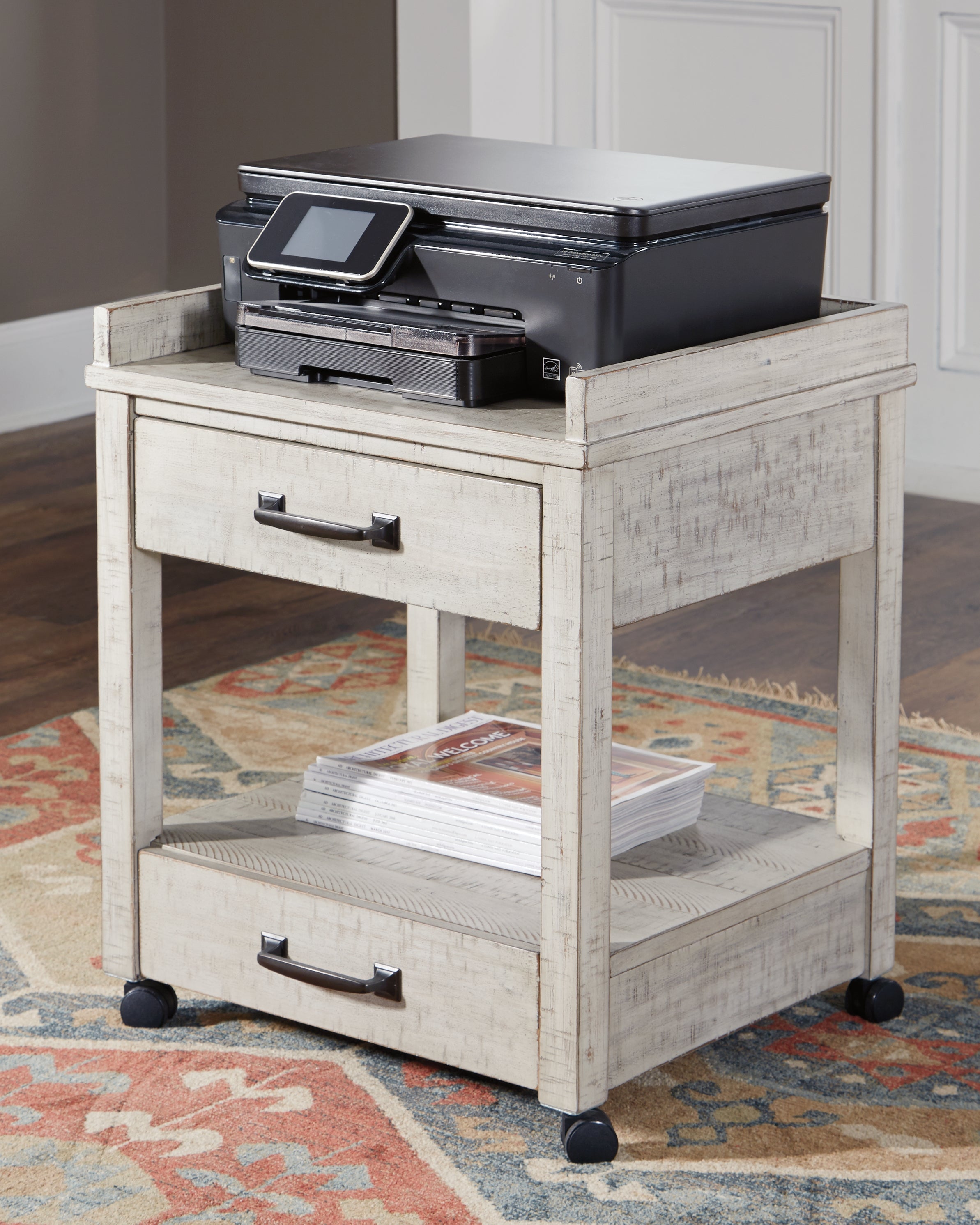 Tampa Furniture Outlet Lutz - Ashley Furniture - Carynhurst Printer Stand - Printer Stand / Whitewash - H755-11