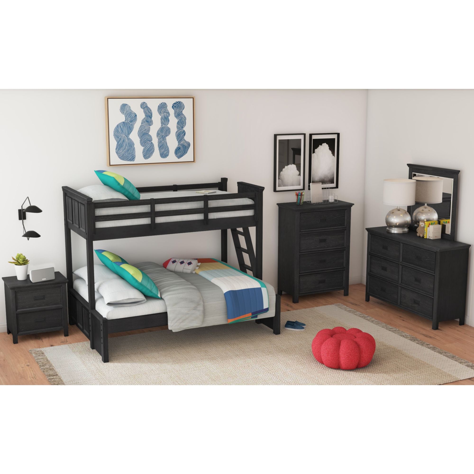 Hampton Kids Twin Over Full Bunk with Ladder in Charcoal – SKU Y-15760-8-B4 | Elements