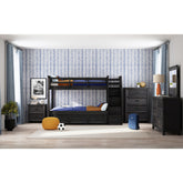Hampton Kids Twin Over Twin Bunk with Staircase and Trundle in Charcoal – SKU Y-15760-8-B3 | Elements