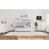 Hampton Kids Twin Over Twin Bunk with Staircase and Trundle in White – SKU Y-15760-7-B3 | Elements